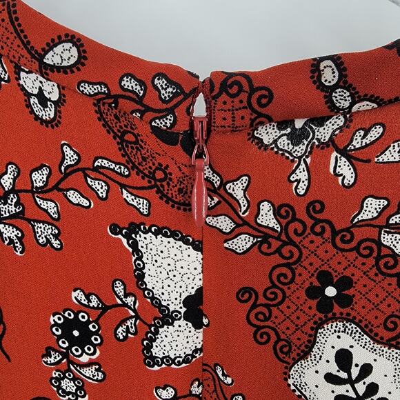 A.L.C. Dress Womens 0 Orange Black White Floral Silk Short Sleeve Mini Zip Back - Picture 3 of 11